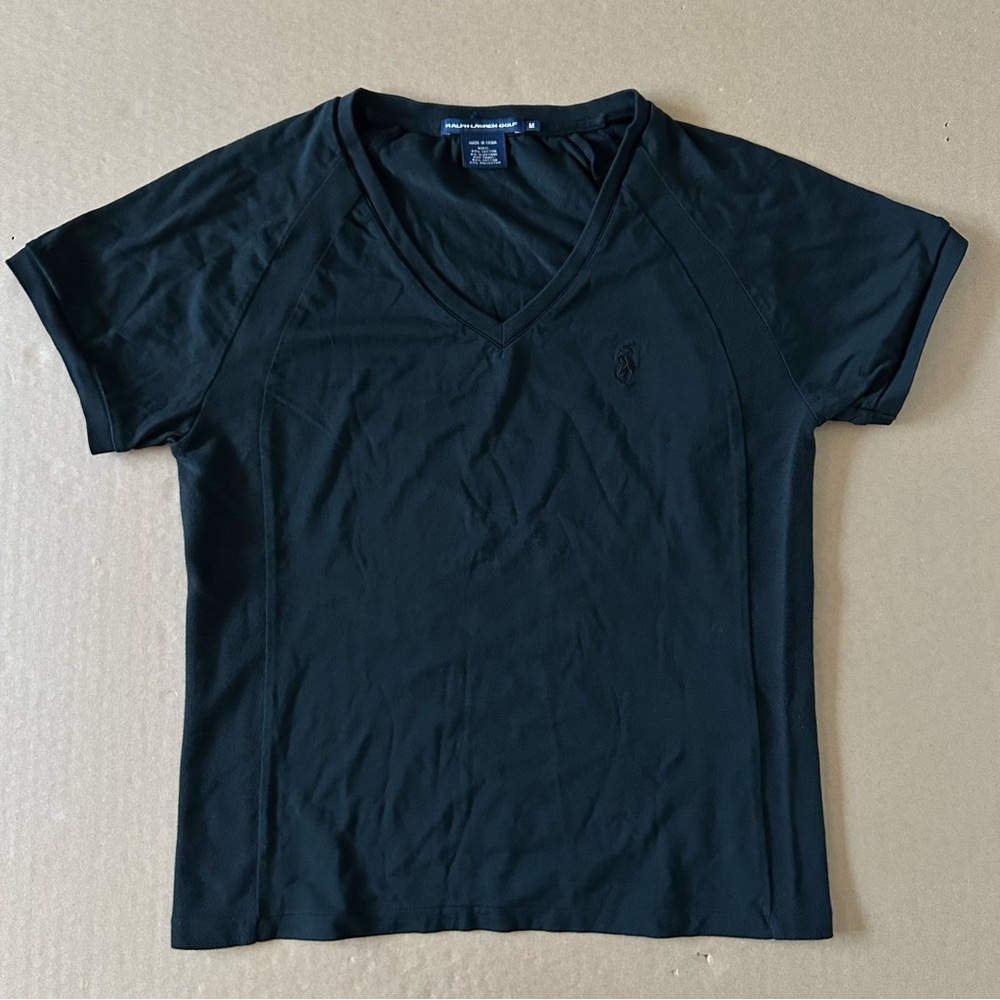 Ralph Lauren Golf Women’s Shirt Size Medium Black Embroidered Pony Logo V-neck